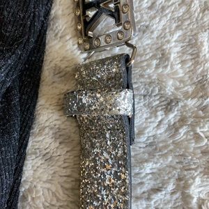 Rock Silver Belt Buckle Wide Sequins Size XL